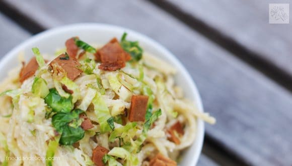 white bowl filled with vegan pasta carbonara
