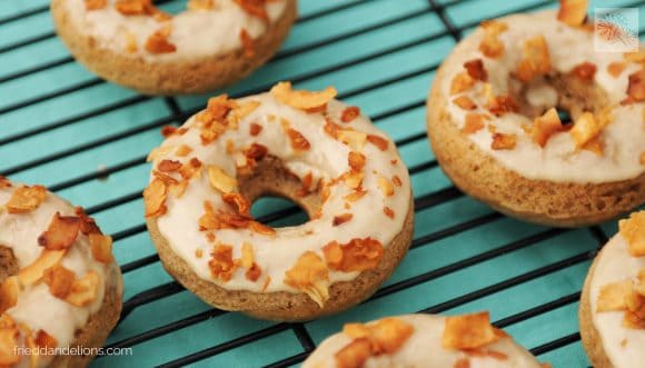 maple donuts topped with vegan bacon
